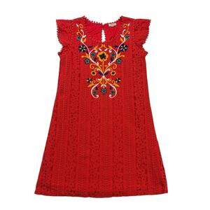 Eyeshadow Dress Womens Small Orange Floral Lace Embroidered Boho Hippie Lined